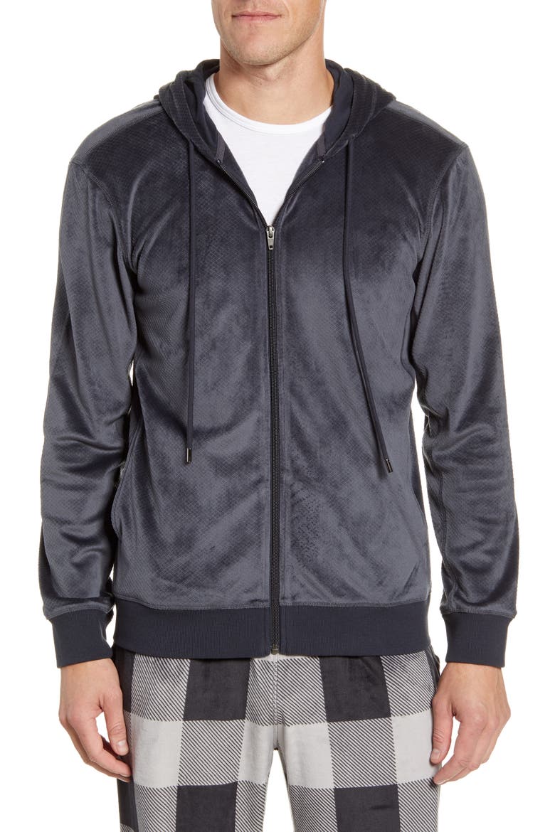 Velvet Zip Hoodie, Main, color, BLACK