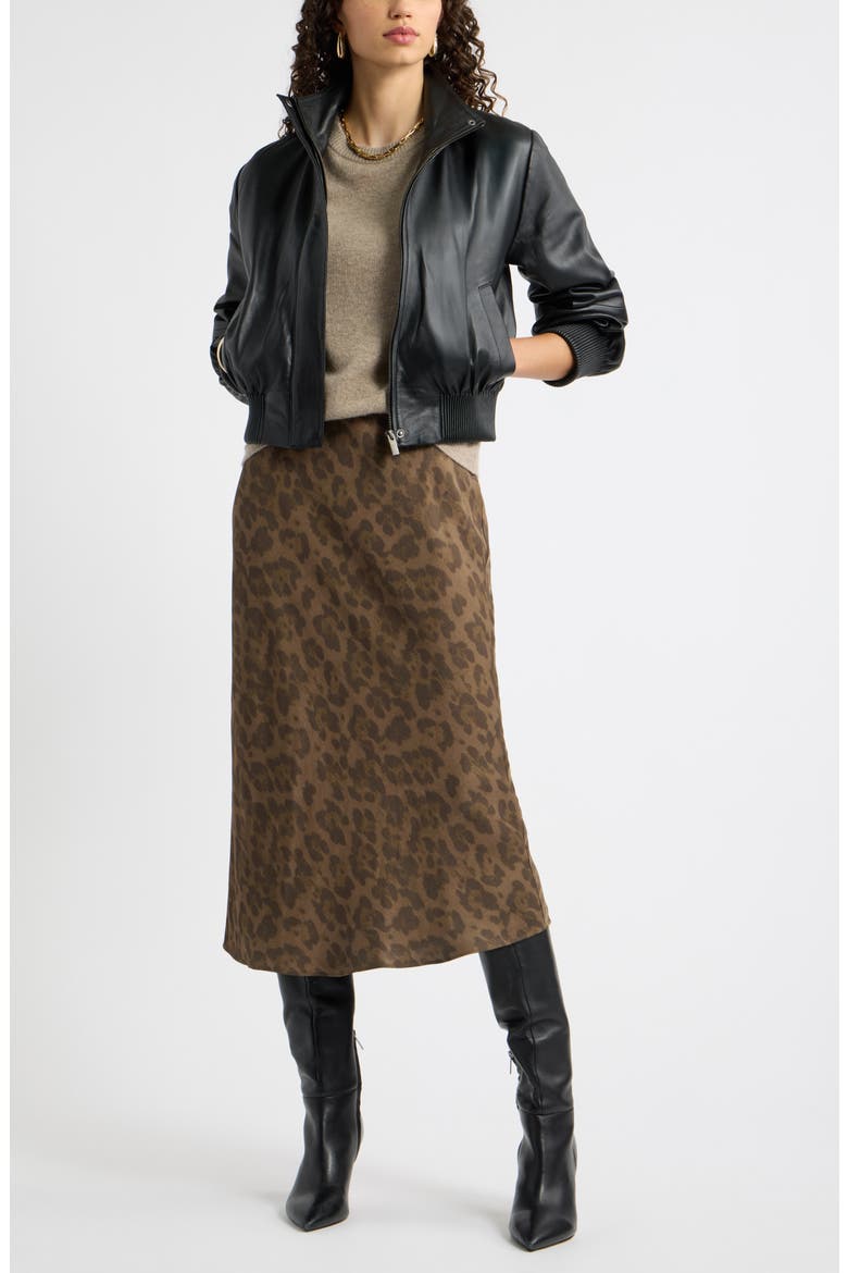 Bias Cut Satin Skirt, Alternate, color, BROWN CUB ANIMAL SPOT