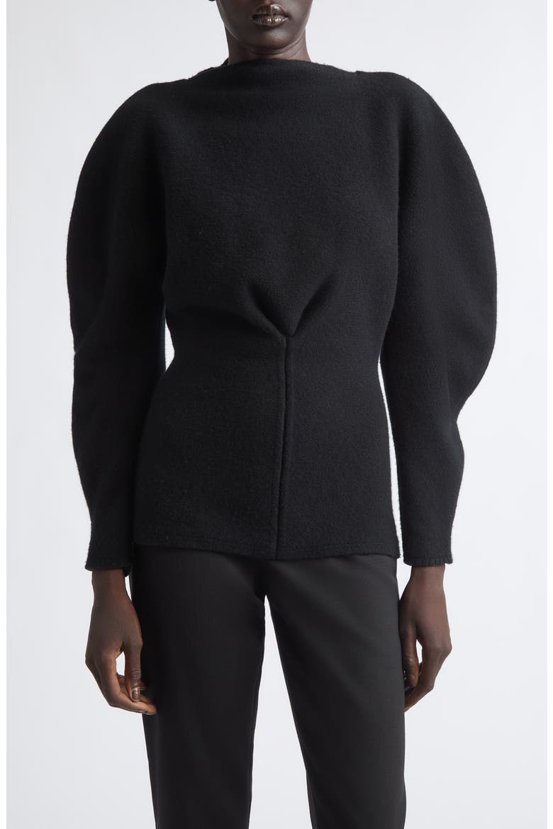 Puff Sleeve Wool & Cashmere Sweater, Main, color, BLACK
