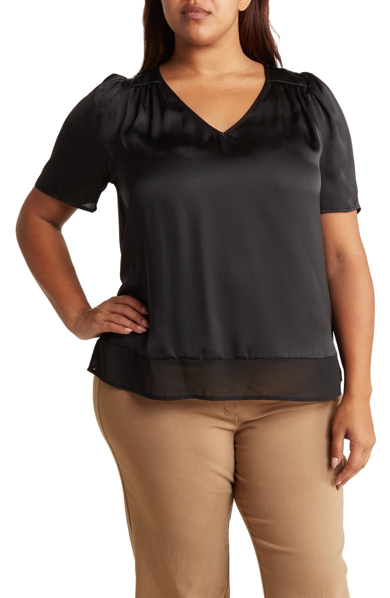 DR2 by Daniel Rainn Short Sleeve Sateen Blouse, Main, color, 