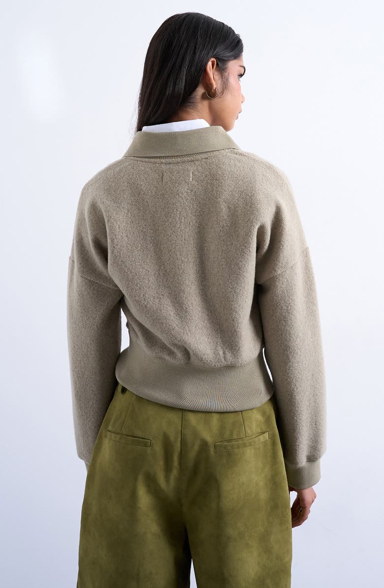 Topshop Lounge Quarter Zip Collared Pullover, Alternate, color, Khaki Green