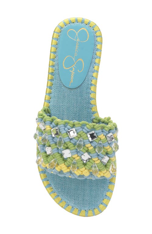 Jessica Simpson Brennara Chambre Lizard Woven Rhinestone Slide Sandals In Chambre