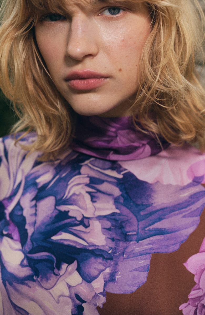 MANGO Floral Print Scarf Top, Alternate, color, Purple