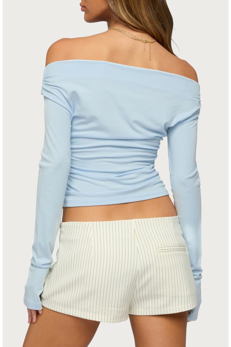 Milane Ruched Off the Shoulder Crop Top, Alternate, color, LIGHT-BLUE