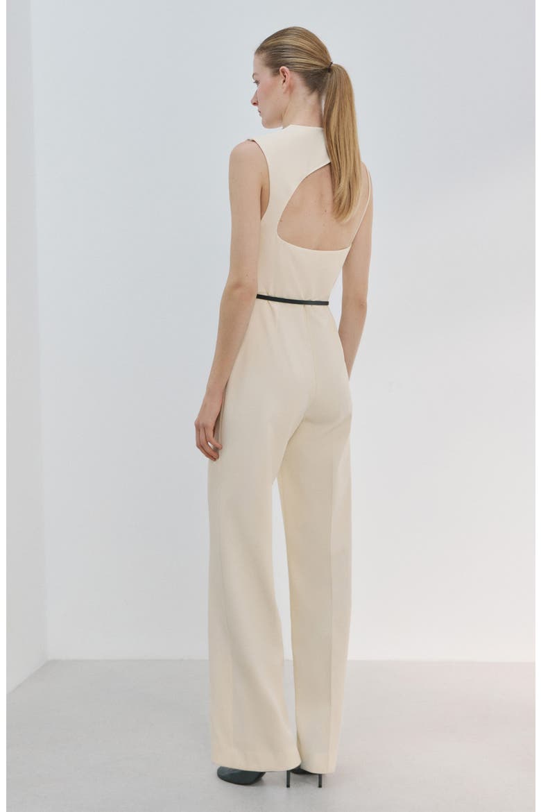 Open Back Belted Wide Leg Jumpsuit, Alternate, color, VANILLA