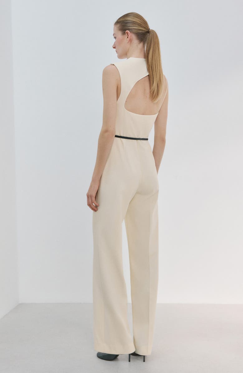 MANGO Open Back Belted Wide Leg Jumpsuit, Alternate, color, 
