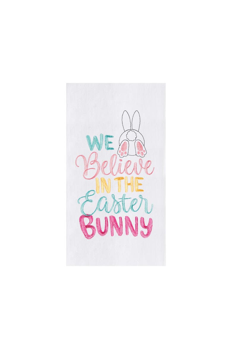 Believe In The Easter Bunny Rabbit Spring Flour Sack Kitchen Dishtowel, Main, color, White