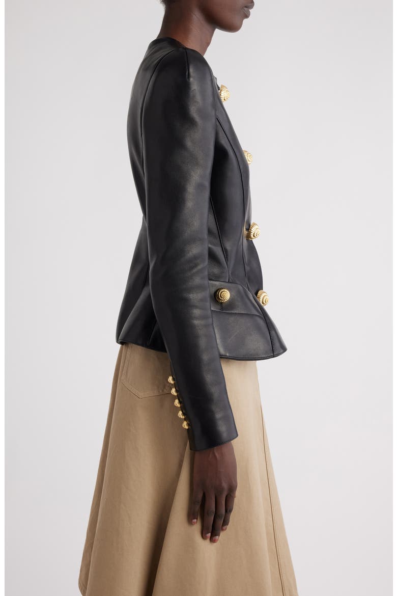 Peplum Leather Jacket, Alternate, color, 0PA BLACK
