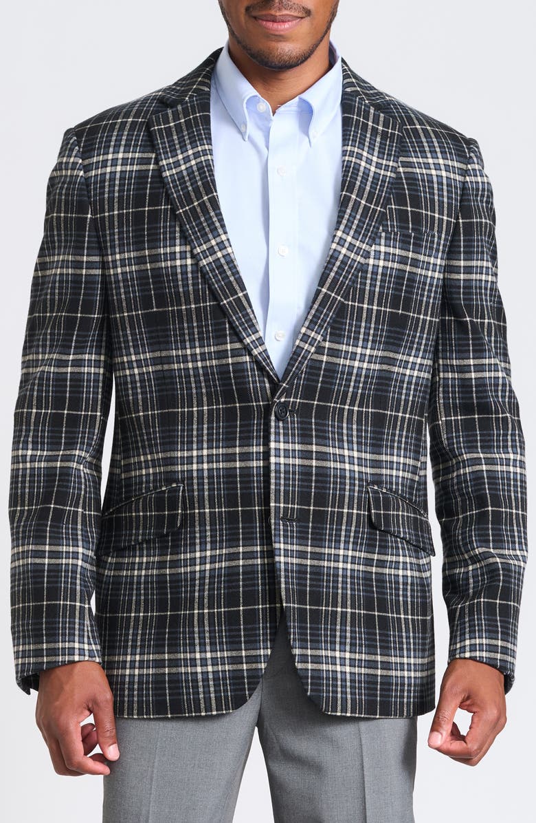 SAVILE ROW CO Black & Gray Plaid Blazer, Main, color, Black