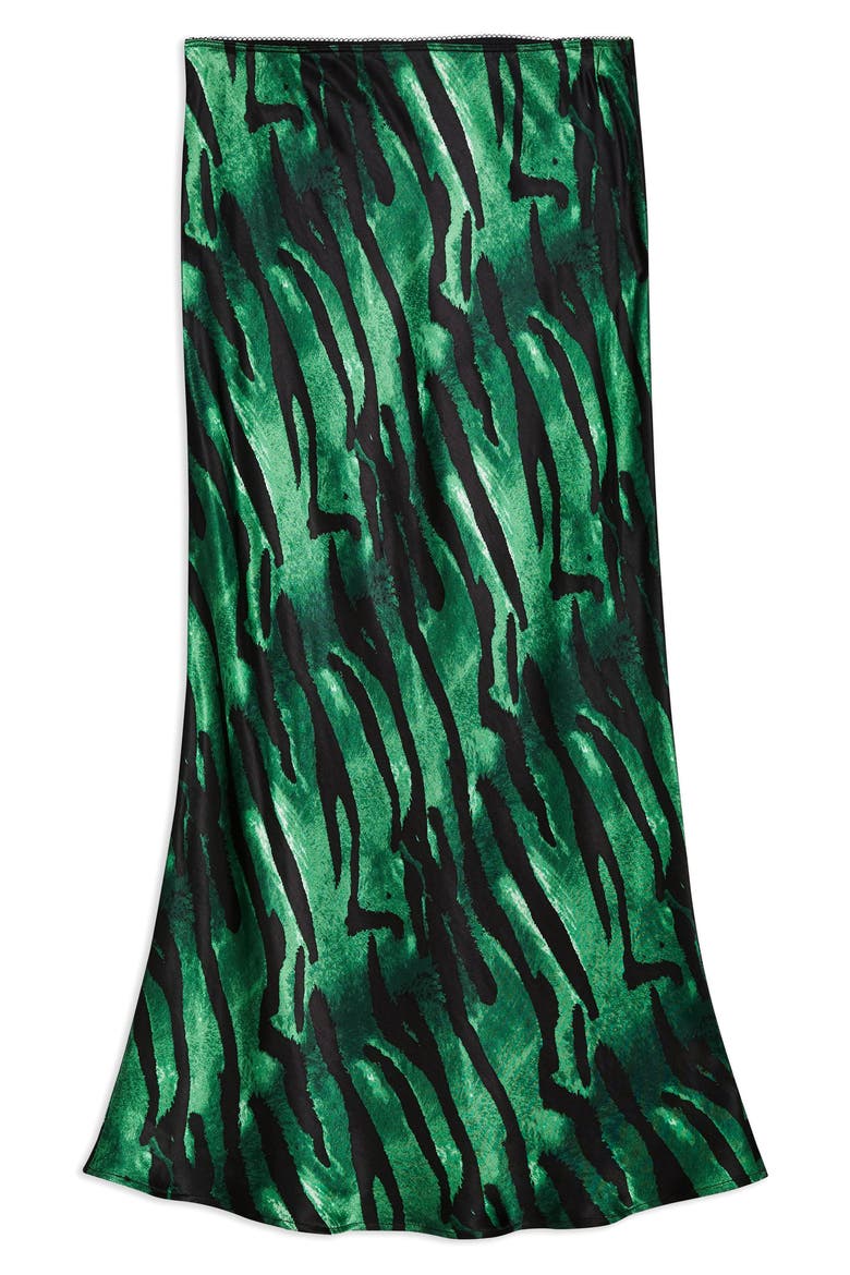 Tiger Satin Midi Skirt, Alternate, color, GREEN MULTI