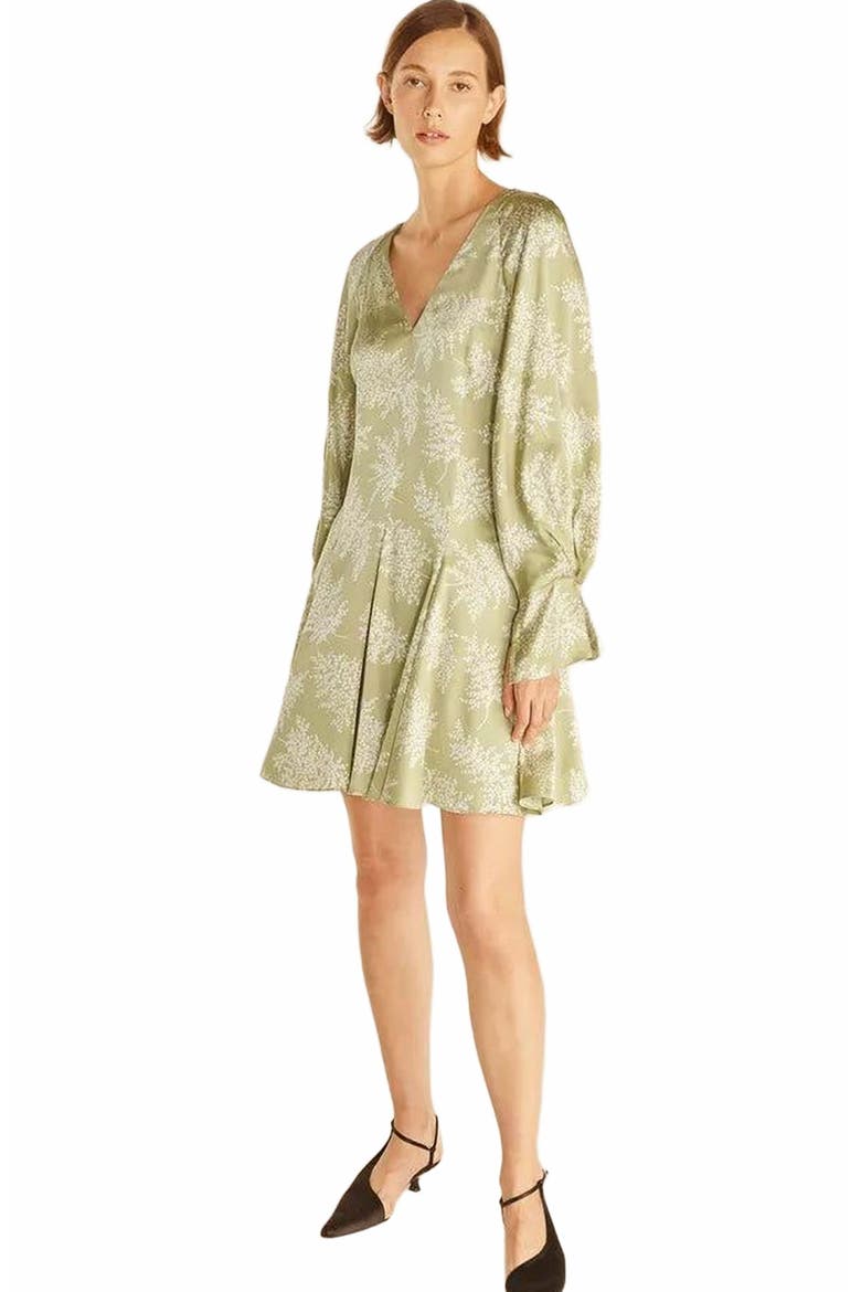 Godet Dress, Main, color, Arden Fern Linen Combo