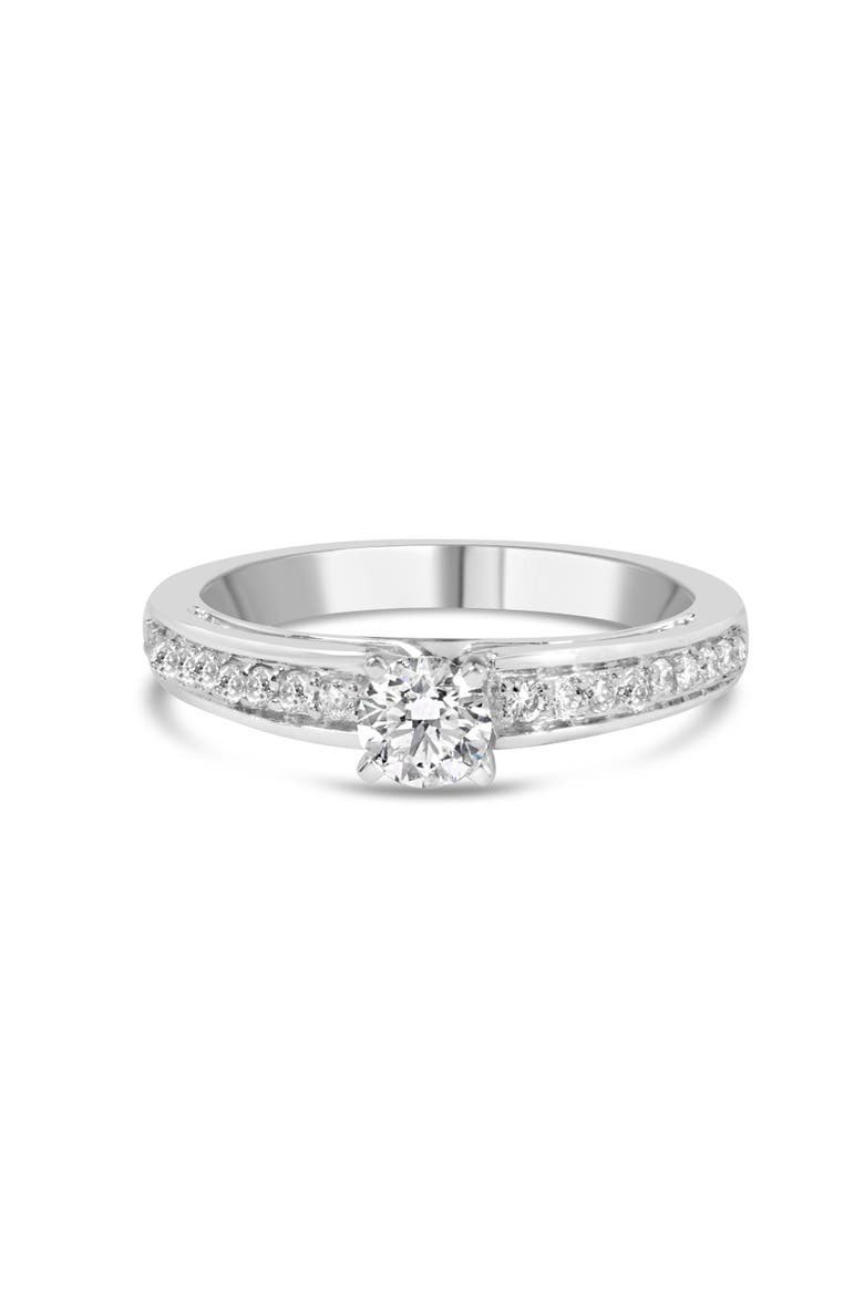 14K White Gold 1/2 Cttw Diamond Solitaire Pave Set Engagement Ring, Alternate, color, White
