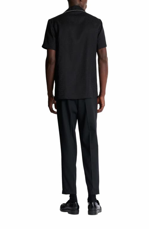 Balmain Tonal Monogram Jacquard Pajama Shirt In Black