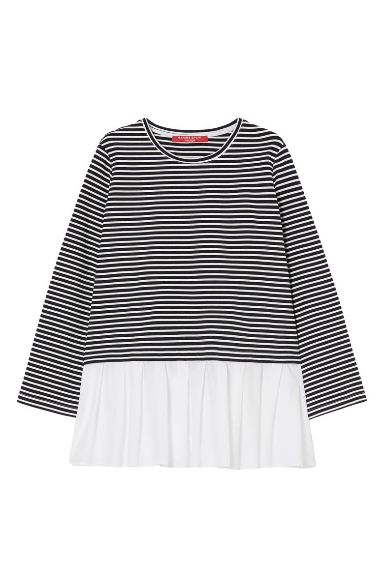 Marina Rinaldi Liuti Stripe Poplin Hem Sweatshirt, Alternate, color, Navy