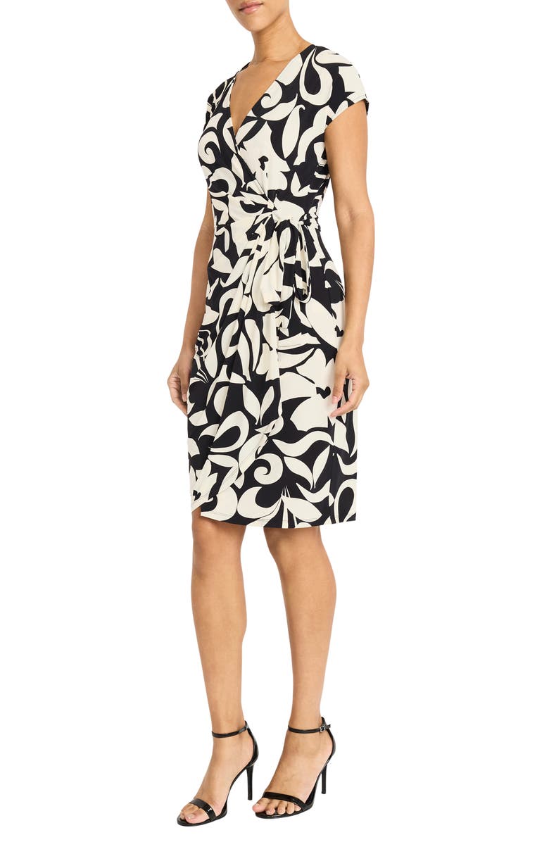 Maggy London Matte Jersey Faux Wrap Dress, Alternate, color, Black/ Ivory