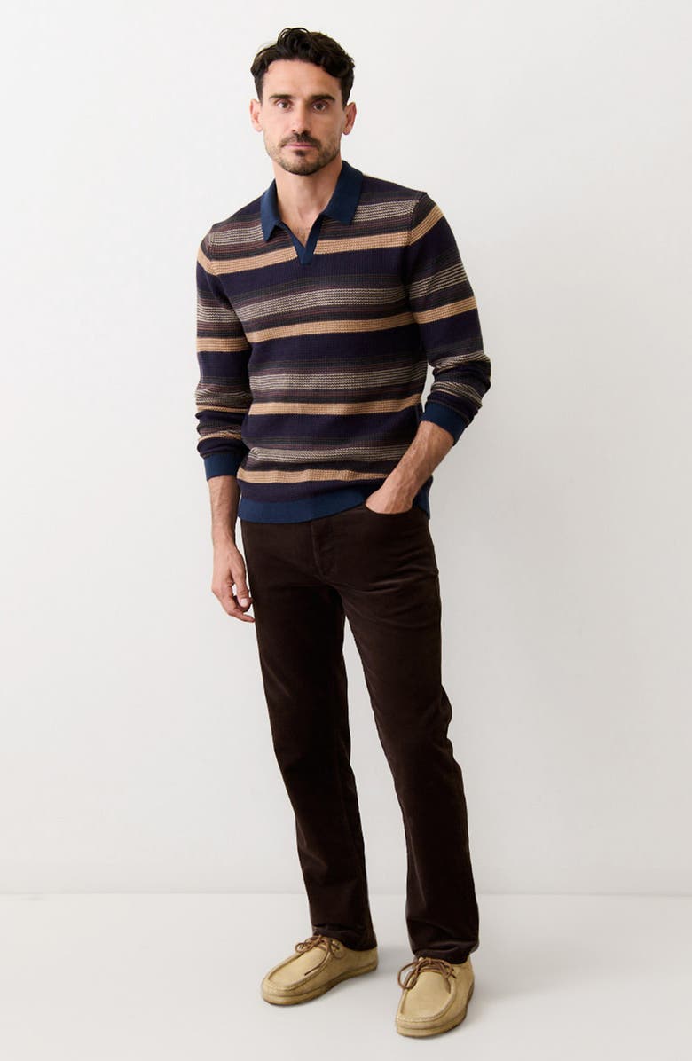 Marine Layer Liam Johnny Collar Long Sleeve Sweater Polo, Alternate, color, Warm Multi Stripe