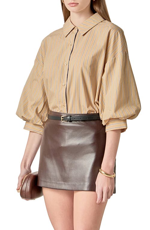 English Factory Stripe Balloon Sleeve Poplin Shirt In Neutral