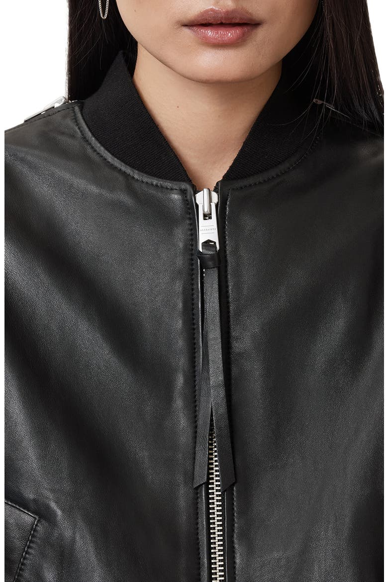 Zenith Leather Bomber Jacket, Alternate, color, BLACK