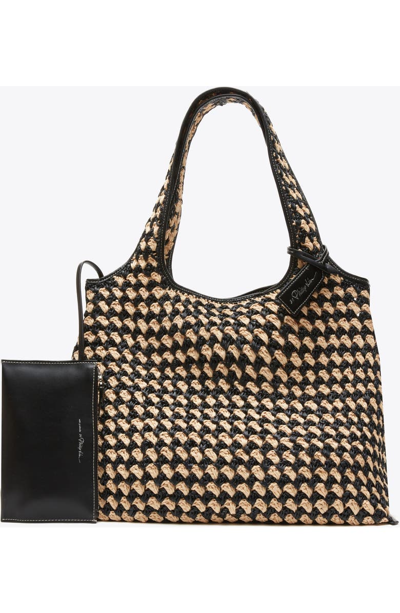 3.1 Phillip Lim Crochet Raffia Market Tote Bag, Main, color, Black-Buckwheat