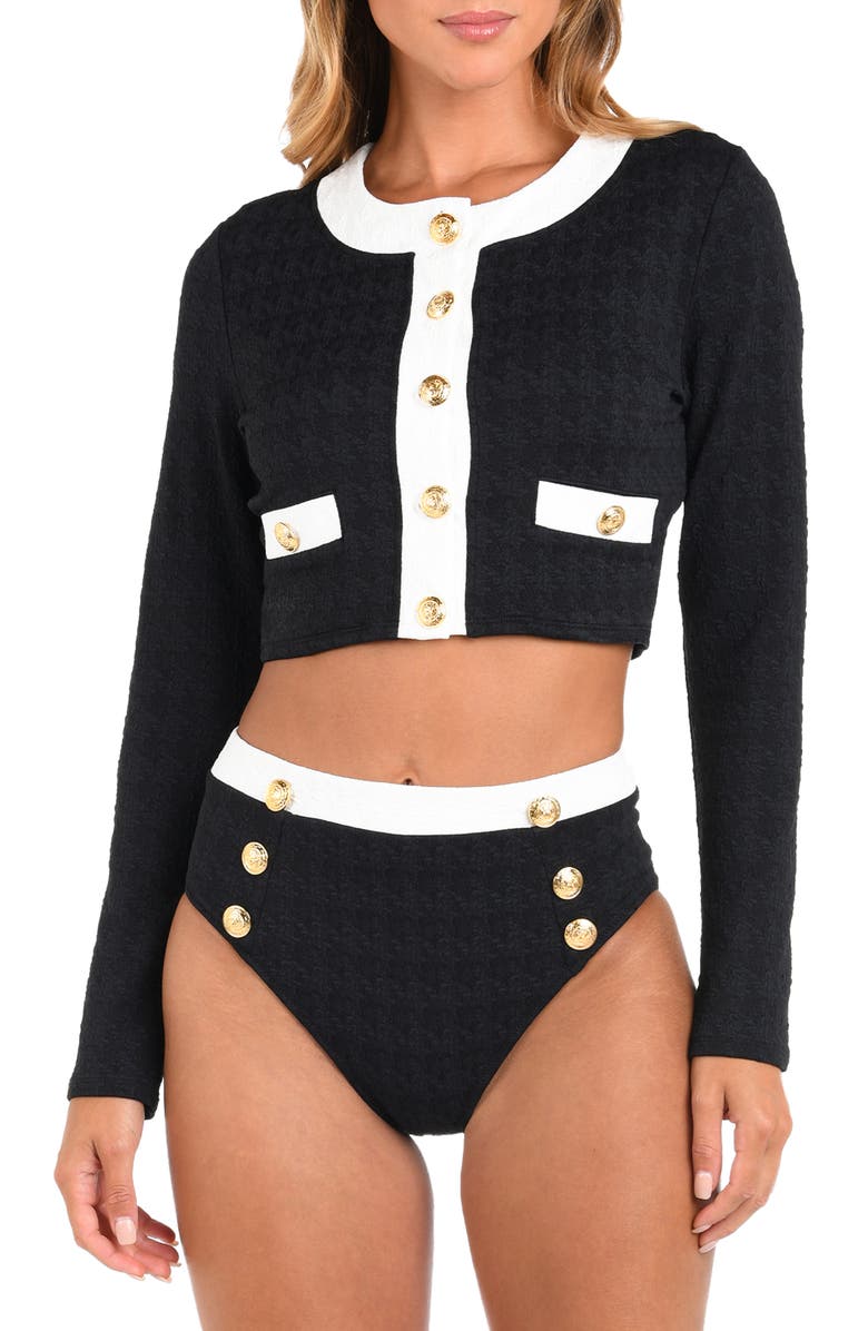 L'AGENCE Adaline Colorblock Crop Rashguard, Main, color, Black