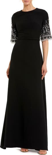 Mac Duggal ★【パーティー ドレス】Beaded Crepe A-Line Gown Mac Duggal Crepe A Line Gown With Beaded 3/4 Sleeves | Nordstrom