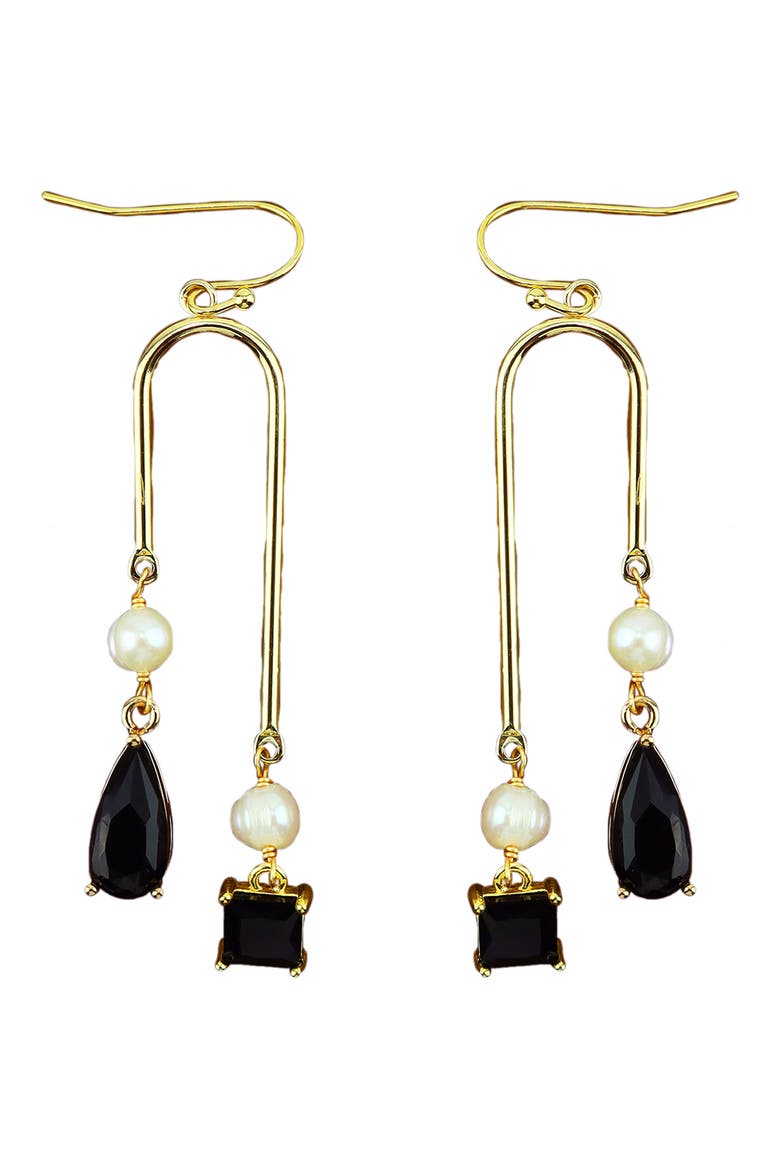 Cultured Freshwater Pearl & Crystal Drop Earrings, Main, color, BLACK