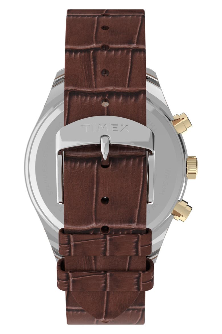 Waterbury Chronograph Leather Strap Watch, 42mm, Alternate, color, BROWN/ CREAM/ SILVER