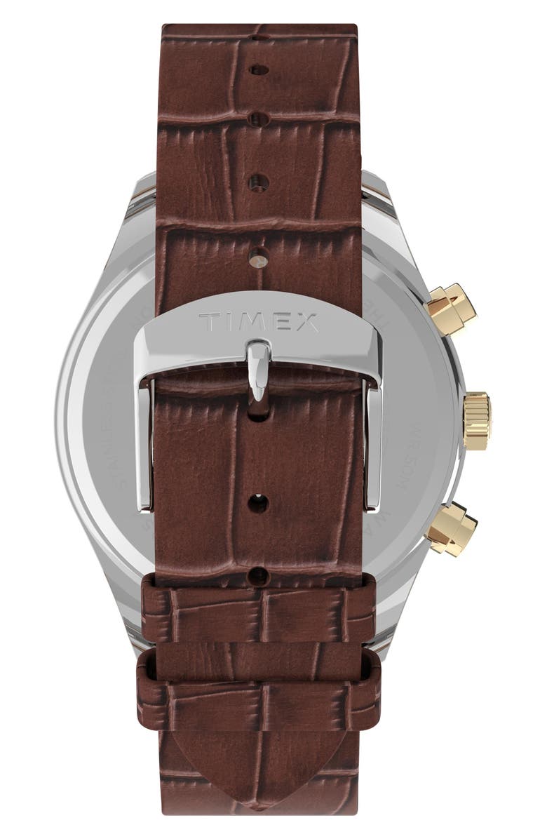 Timex<sup>®</sup> Waterbury Chronograph Leather Strap Watch, 42mm, Alternate, color, 