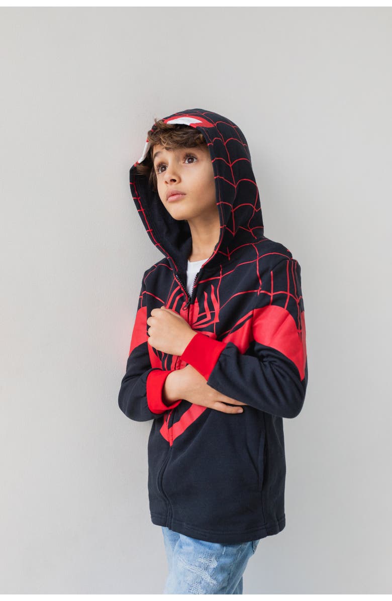 Marvel Spider-Man Cosplay Zip-Up Hoodie, Alternate, color, Miles Morales Black