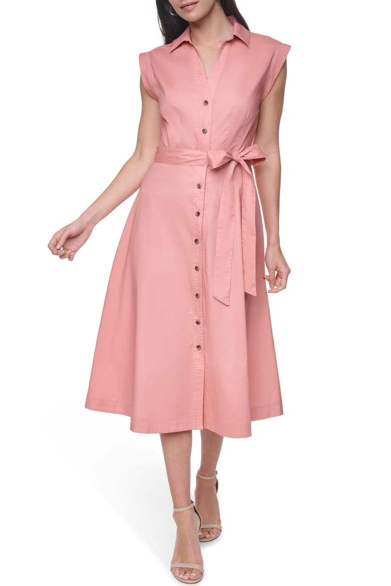 Belted Midi Shirtdress, Main, color, DESERT ROSE