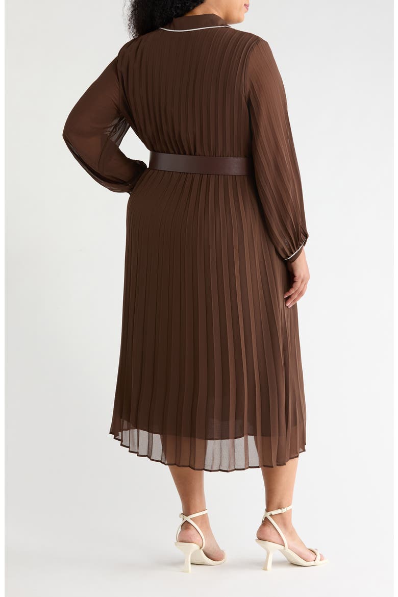 Piping Plissé Button-Up Midi Shirtdress, Alternate, color, RICH CHOCOLATE