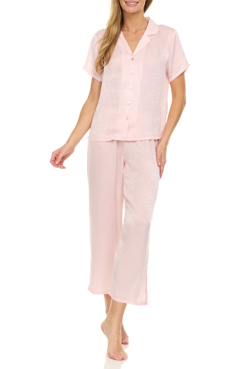 Flora Nikrooz Laurena Sandwashed Charmeuse Capri Pajamas, Alternate, color, Pink