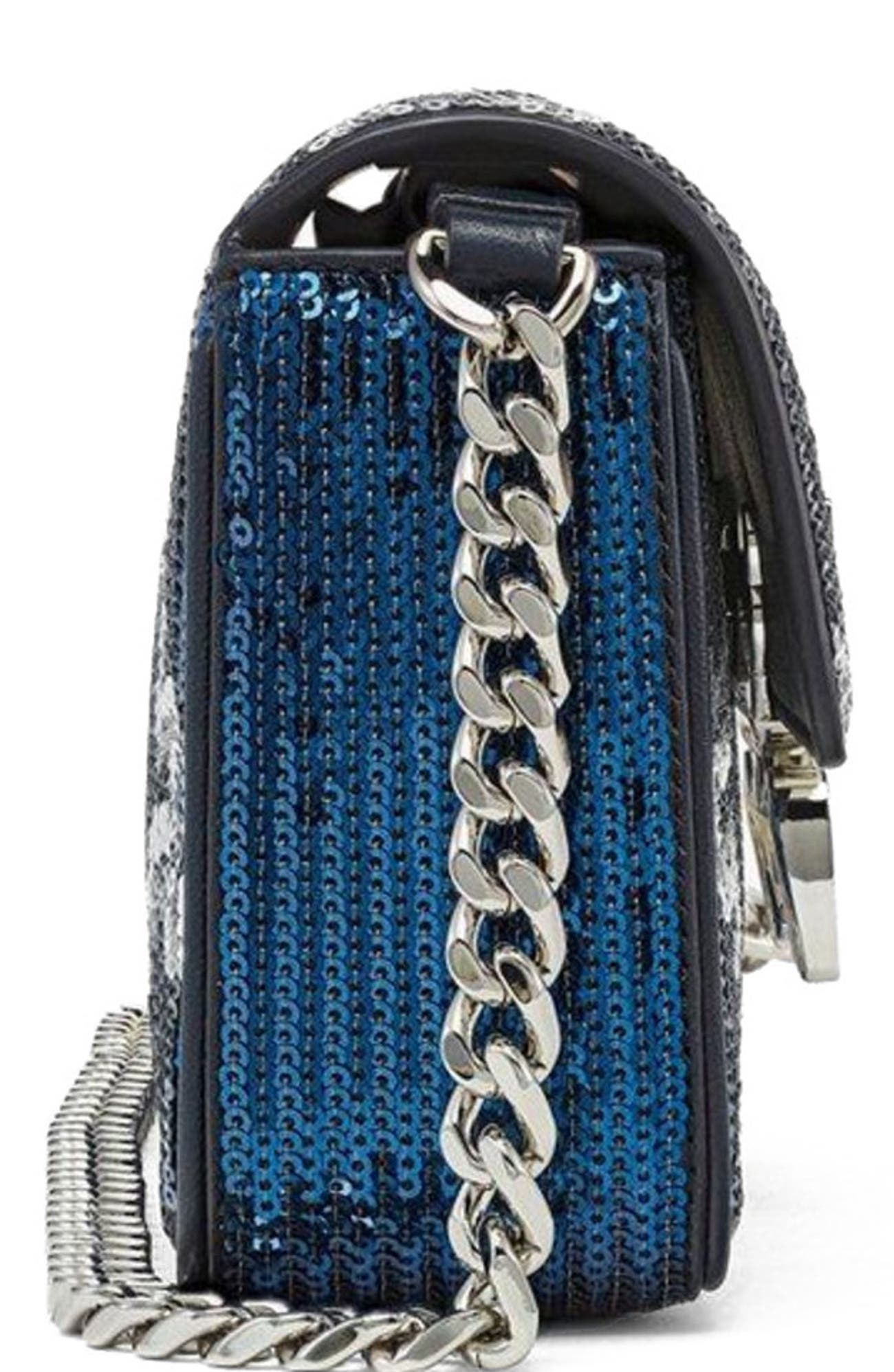 Himmel Shoulder Bag in Sequin Monogram Leather, Alternate, color, blue