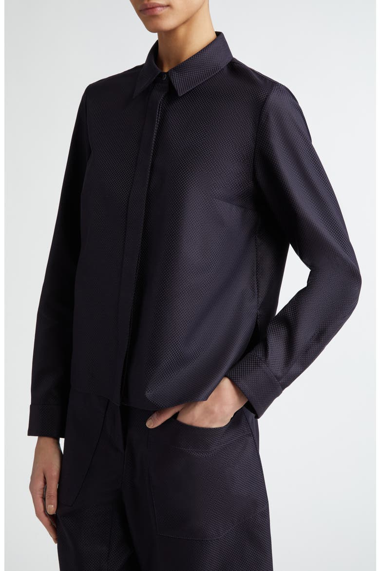 Lara Cotton Jacquard Crop Button-Up Shirt, Alternate, color, BLACK