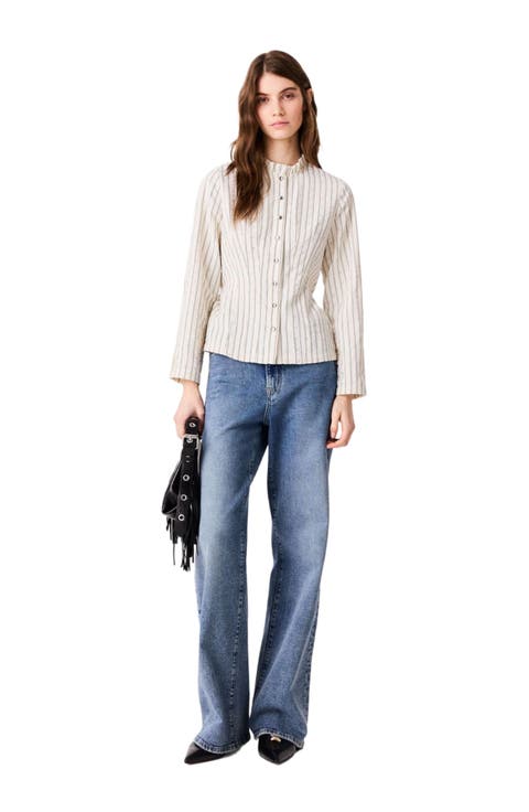 Rhinestone High-neck Shirt