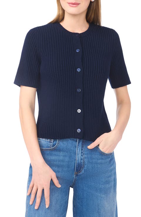 Ribbed Short Sleeve Cardigan