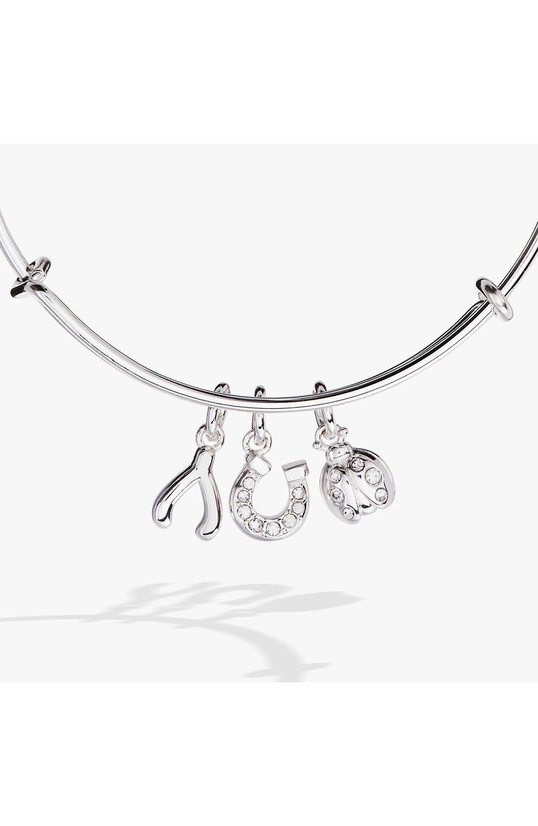 Alex and Ani Love and Luck Multi Charm Bangle Bracelet, Alternate, color, Silver