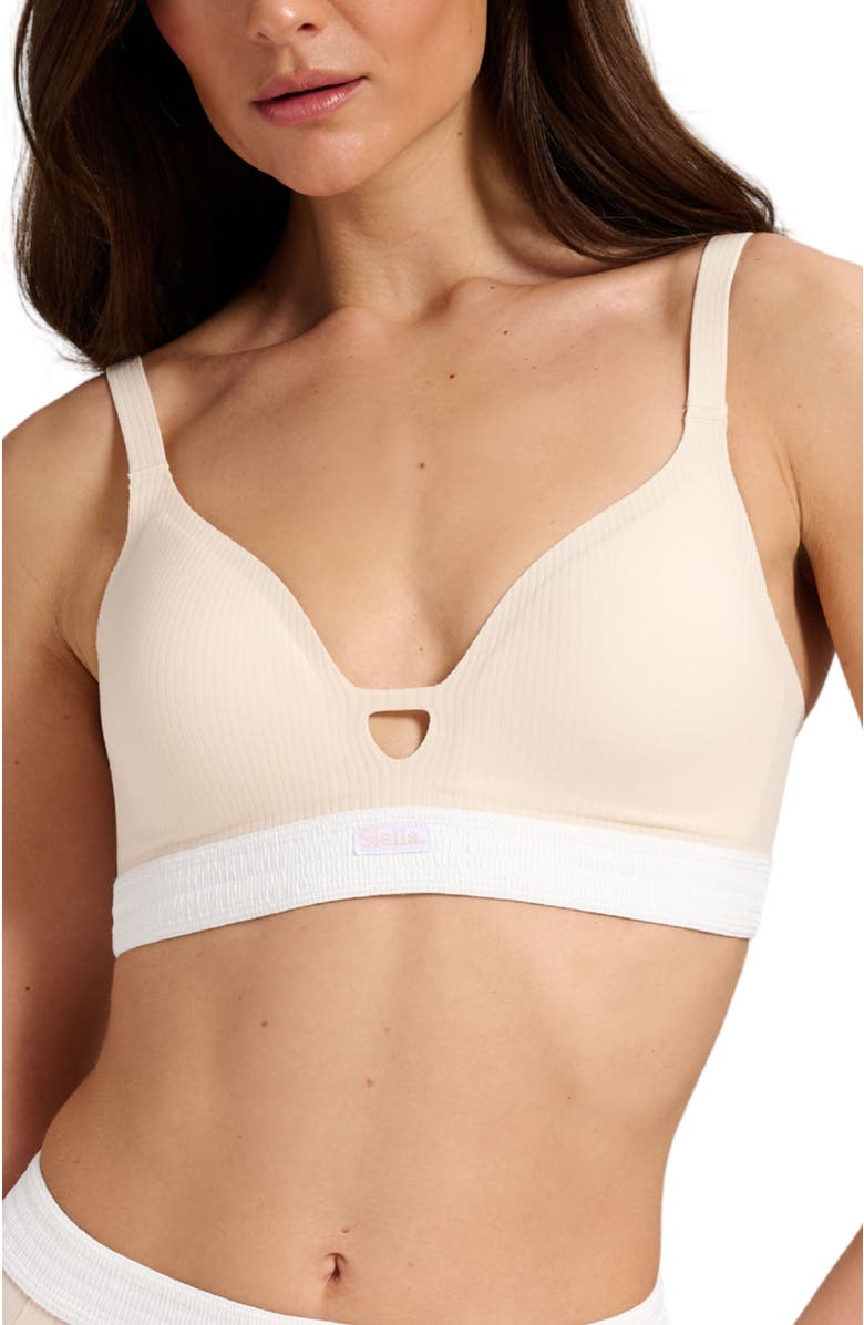 Siella Organic Cotton Rib V-Neck Foam Bra, Main, color, Whisper Beige