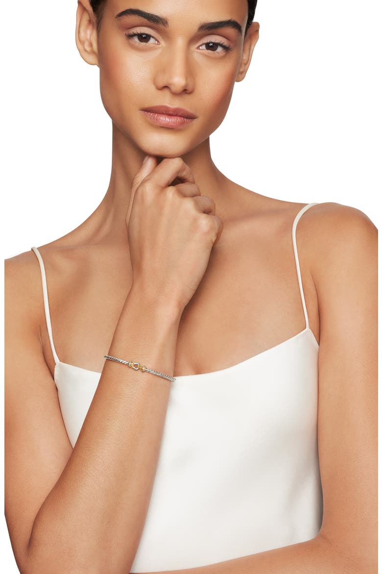 /Buckle Classic Cable Bracelet in Sterling Silver with 18K Yellow Gold and Diamonds, Alternate, color, YELLOW GOLD/ SILVER/ DIAMOND