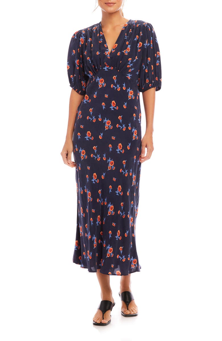 Karen Kane Floral Puff Sleeve Midi Dress, Main, color,