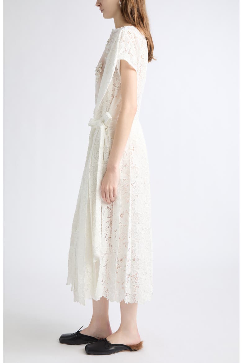 Pleated Sheer Panel Lace Flare Dress, Alternate, color, IVORY/ WHITE/ PEARL