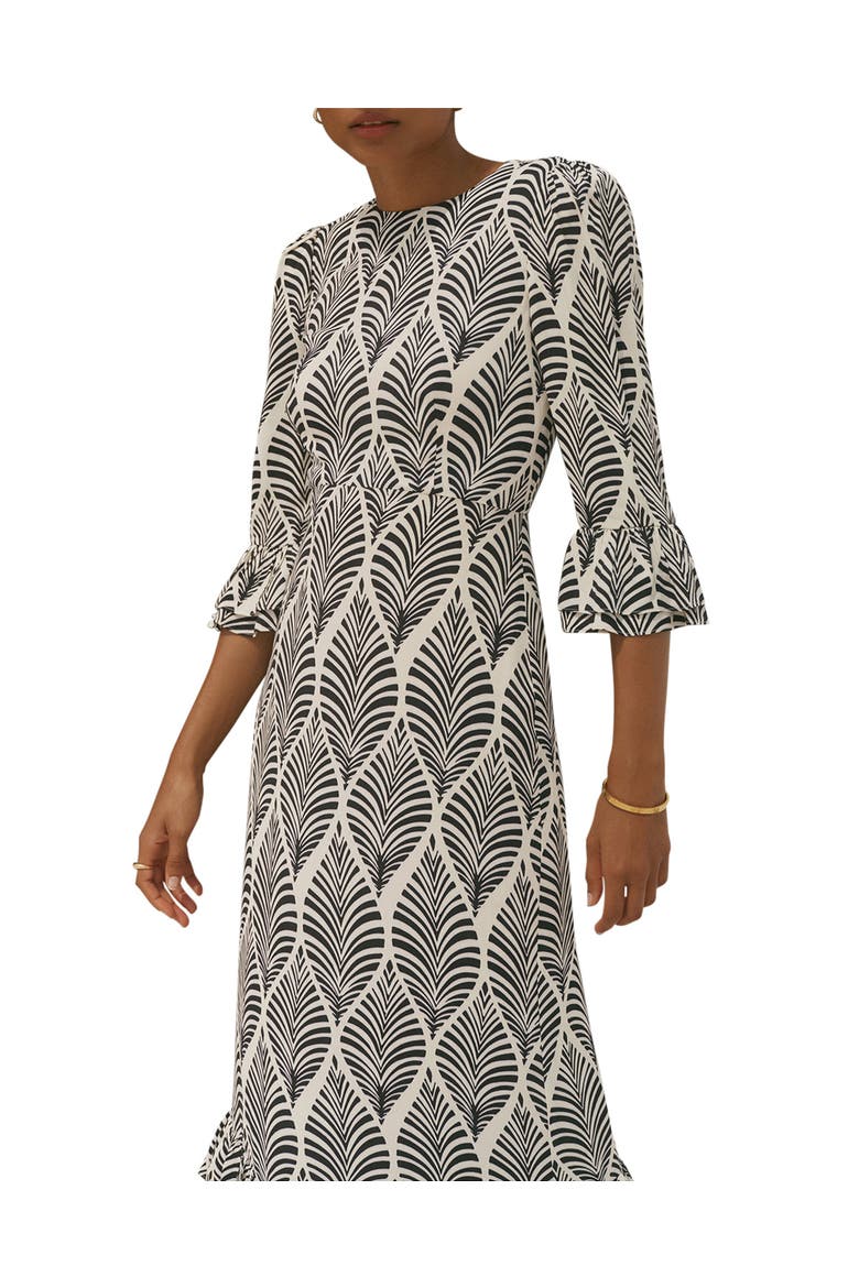 Printed Ruffle Detail Midi Dress, Alternate, color, Blue