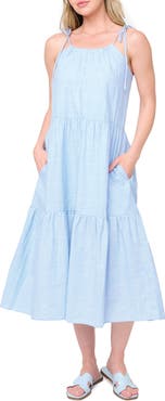 GIBSONLOOK Tie Shoulder Tiered Midi Dress