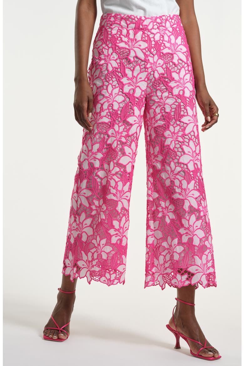 Floral Embroidered Eyelet Crop Wide Leg Pants, Main, color, FUCHSIA MULTI