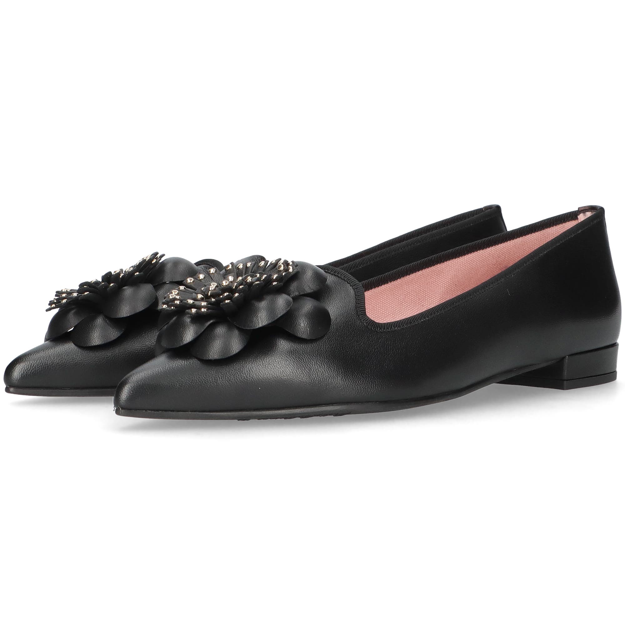 Pretty Ballerinas Pointed flower ballet flat, Alternate, color, Black