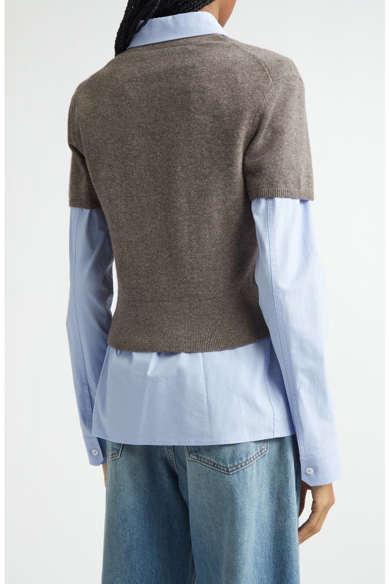 Stretch Cotton Shirt & Short Sleeve Wool Blend Sweater, Alternate, color, BROWN/ BLUE