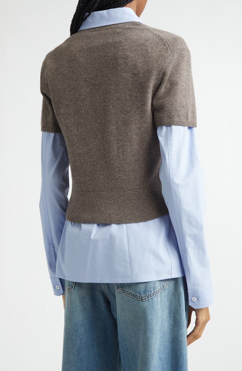 Alexander Wang Stretch Cotton Shirt & Short Sleeve Wool Blend Sweater, Alternate, color, Brown/ Blue