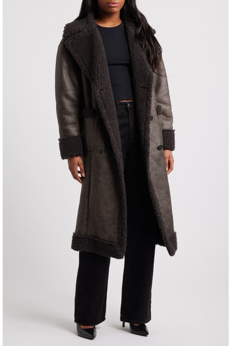 Faux Shearling Coat, Main, color, CHOCOLATE