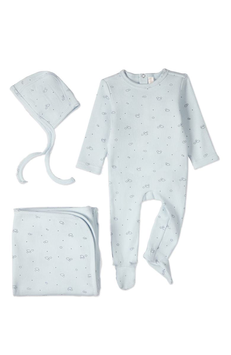 MiniMoi 3 Piece Baby Cotton Rich Footie Set, Main, color, Blue