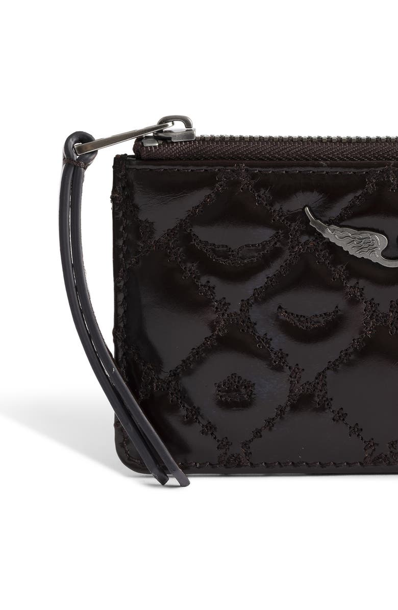 Zadig & Voltaire Vintage Monogram Quilted Leather Zip Card Case, Alternate, color, Brownie